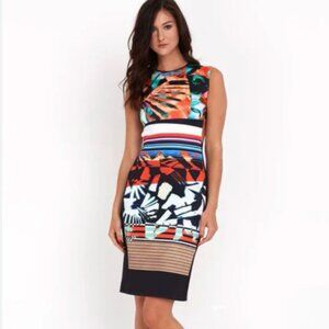 NWT CLOVER CANYON Ink Strokes neoprene bodycon sleeveless dress Size XS